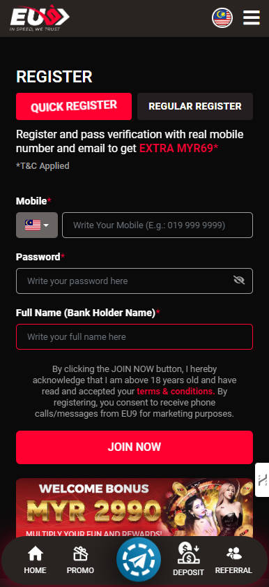 Eu9 Casino - Slot Bonus - Register B